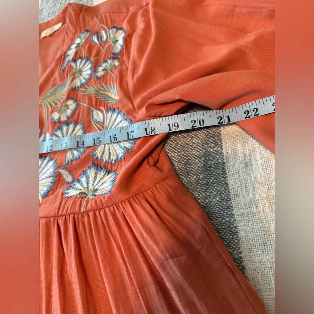 Entro Floral Embroidered Midi Dress Women Size Medium Pumpkin Color Lined - Picture 6 of 14